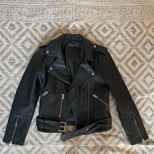 All Saint's Balfern Blue Grey Leather Jacket